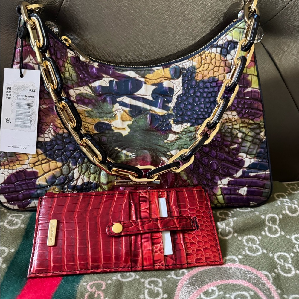 Brahmin Purple and Red Shoulder Bags with Gold Accents